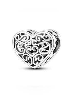Heart Charm with Filigree Accents - S925